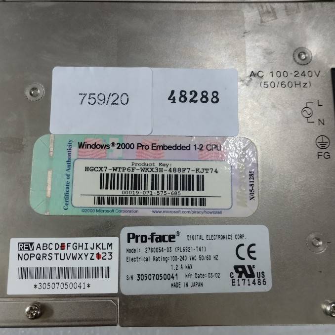 HMI " PROFACE " MODEL : PL6921-T41