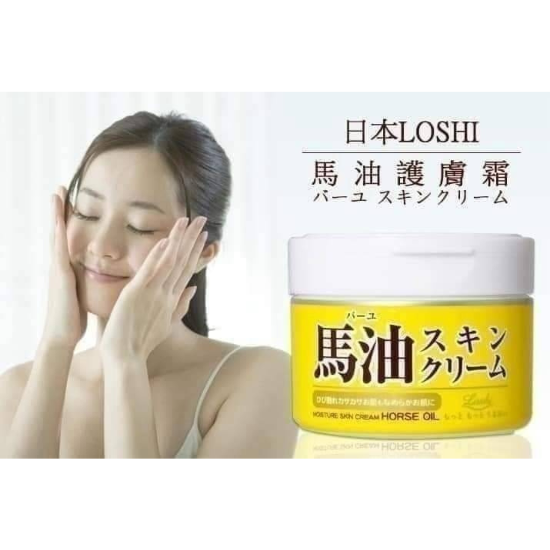 Loshi Hokkaido Horse Oil Moisture Skin Cream ครีมน้ำมันม้า ไร้สี ไร้กลิ่น ใช้ได้ทั้งครอบครัว 220 g