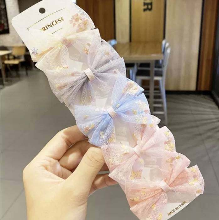 💗มาหยากิ๊ฟช้อป💗 กิ๊บติดผมโบว์นางฟ้า เจ้าหญิง น่ารักๆ สำหรับเด็กผู้หญิง สีสดใส 1 แพ็ค มี 5 ชิ้น