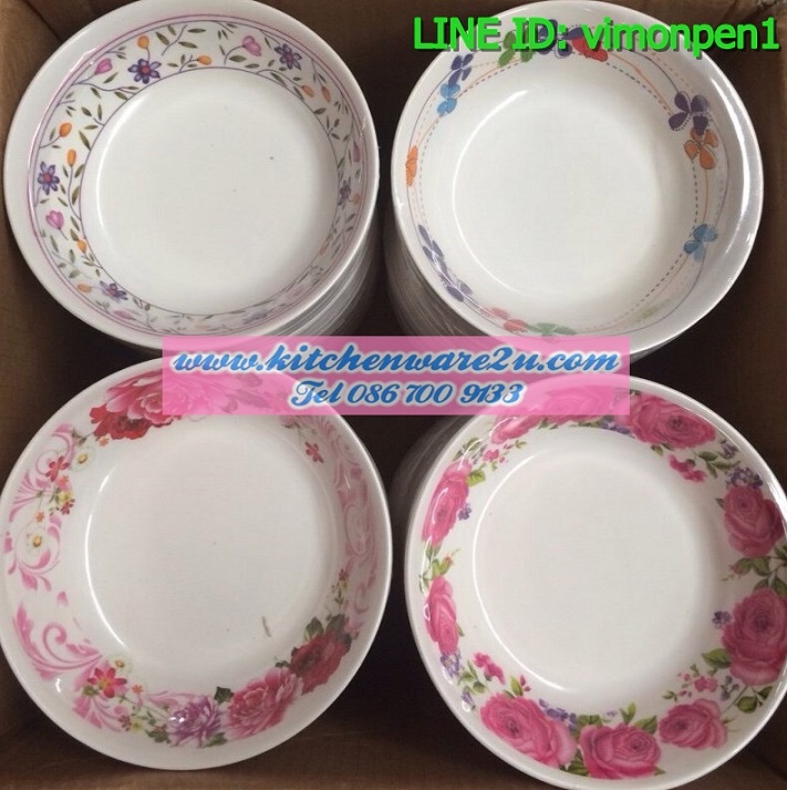 P09591 จานเมลามีน 9 นิ้ว หนา ลายใหม่ (ราคาส่งต่อ 1 โหล:12 ใบ)