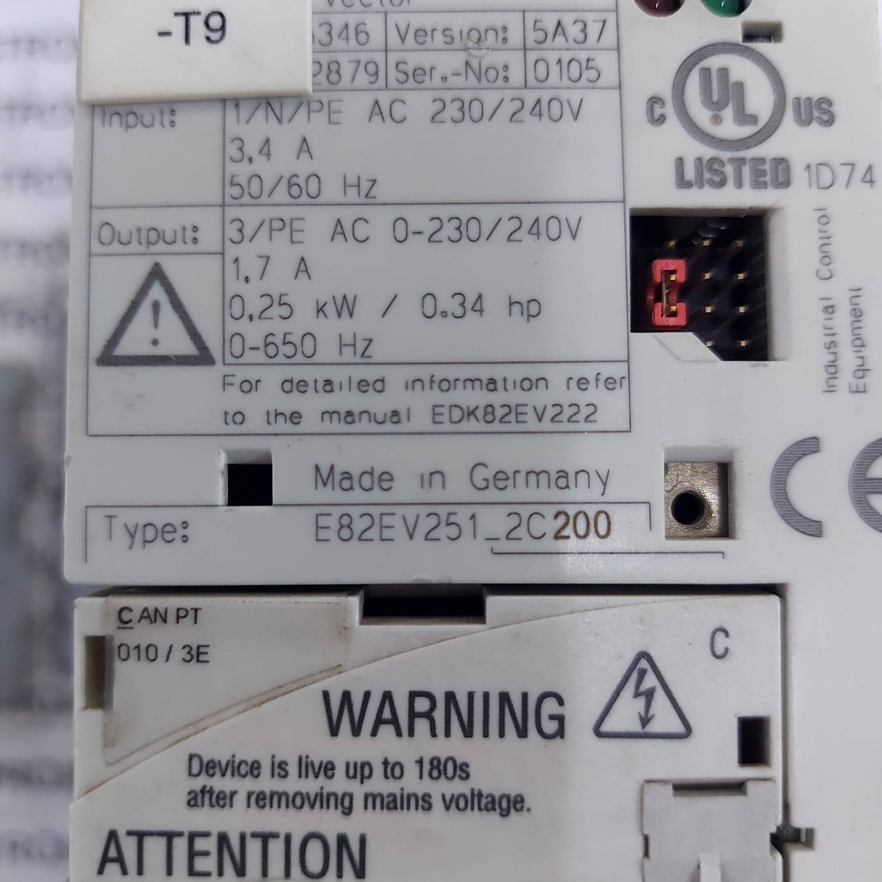 SERVO DRIVE " LENZE " MODEL : E82EV251_2C200
