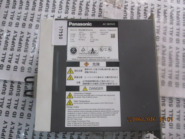 SERVO DRIVE " PANASONIC " MODEL : MUDB025A1A