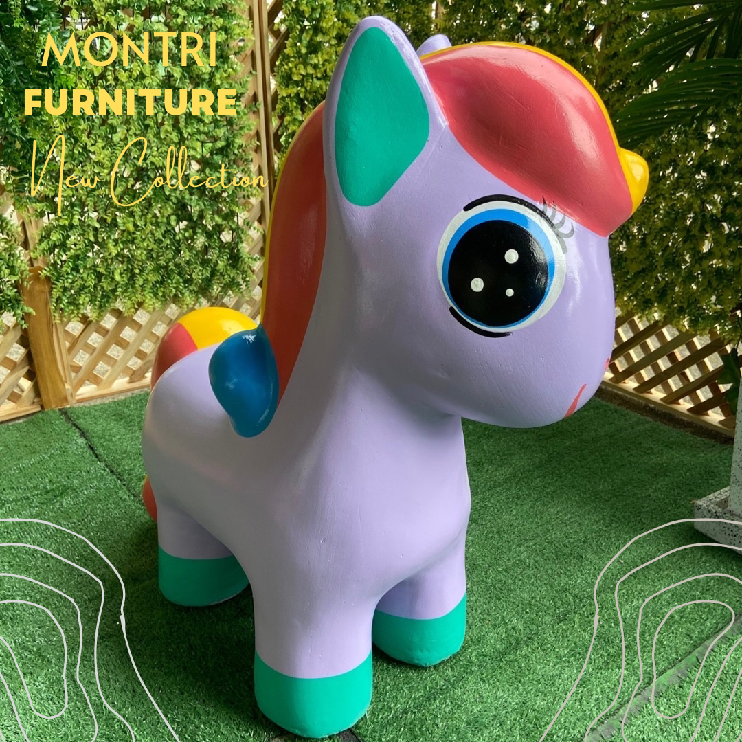 เก้าอี้รูปโพนี่ ม้านั่งม้าโพนี่ เก้าอี้ม้ายูนิคอร์น เก้าอี้ม้าโพนี่ สีม่วง/เขียวมิ้นท์