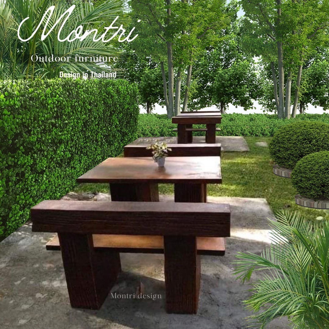 ชุดโต๊ะปูนลายไม้ โต๊ะปูนลายไม้ เก้าอี้พนักพิง โต๊ะสนาม โต๊ะสนามกลาง รุ่น LA05 ลายไม้ ขนาด 120*80 cm.