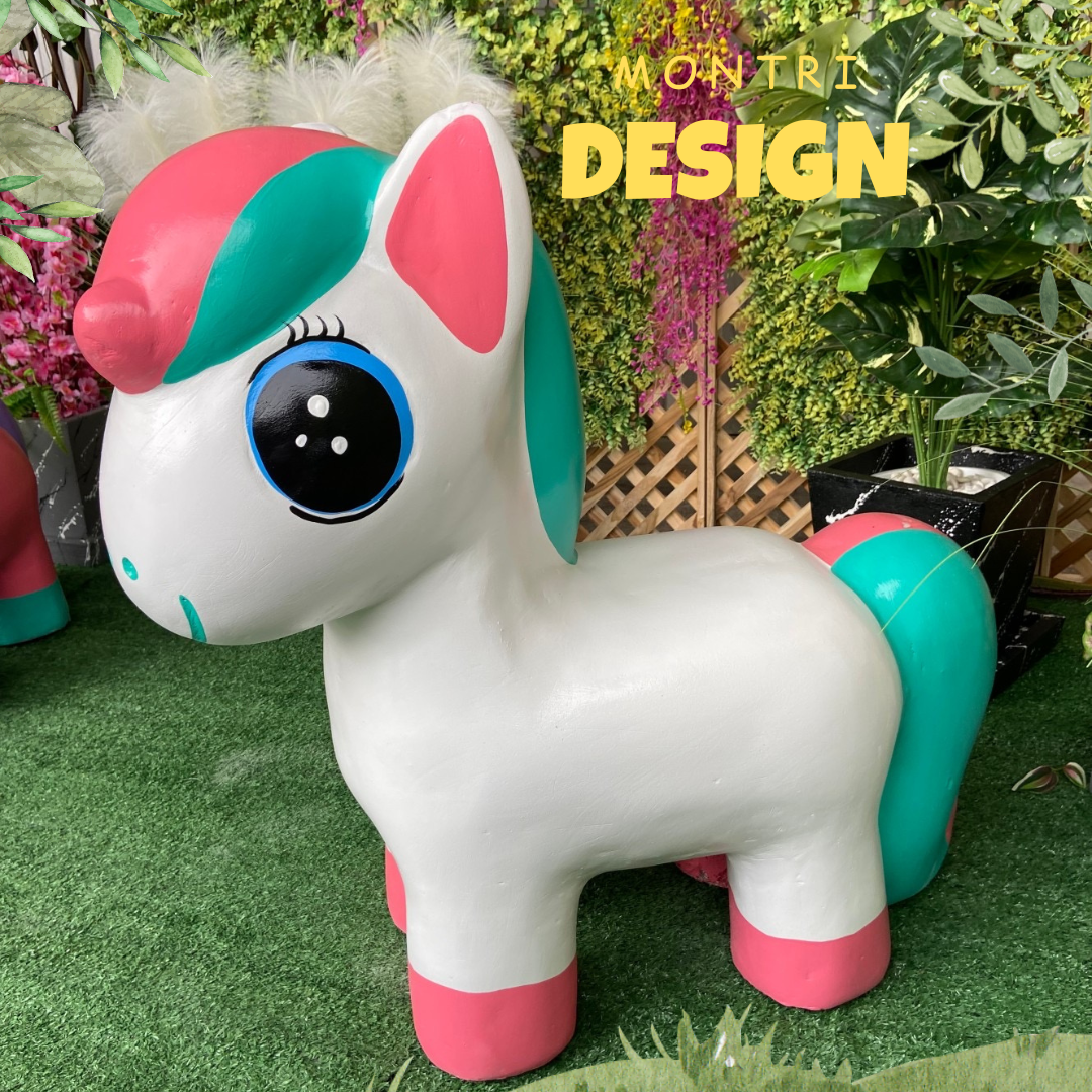 เก้าอี้รูปโพนี่ ม้านั่งม้าโพนี่ เก้าอี้ม้ายูนิคอร์น สีขาว/ชมพู