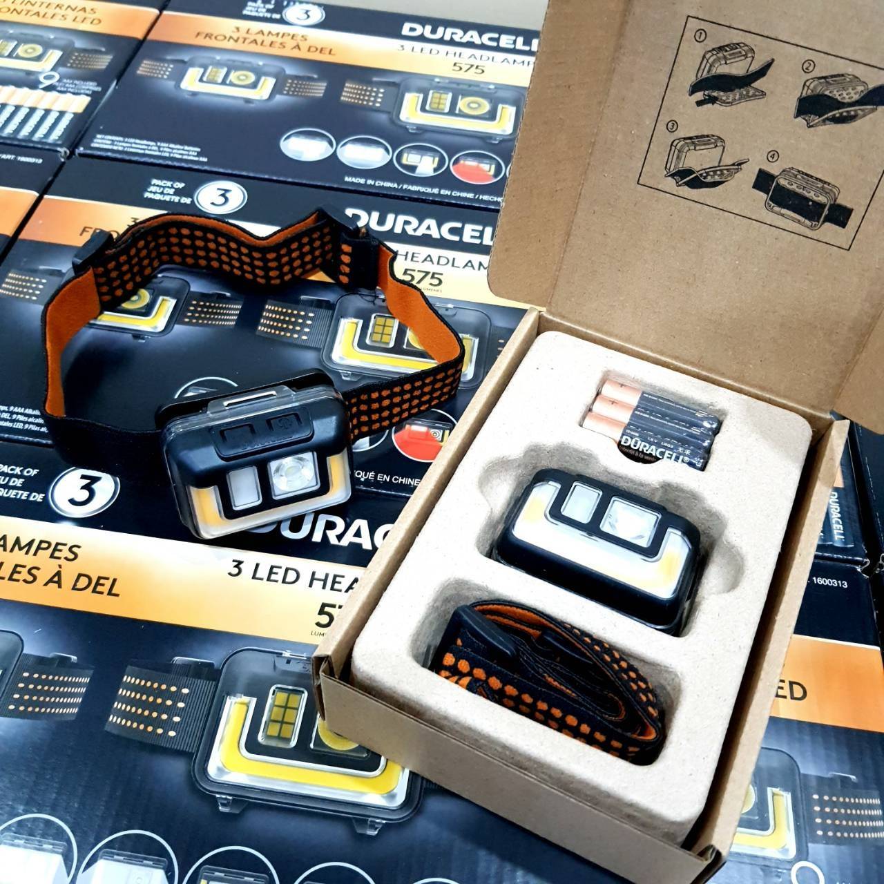 ไฟฉายแบบคาดศีรษะ 3 ชิ้น Duracell LED Headlamp 575 Lumens