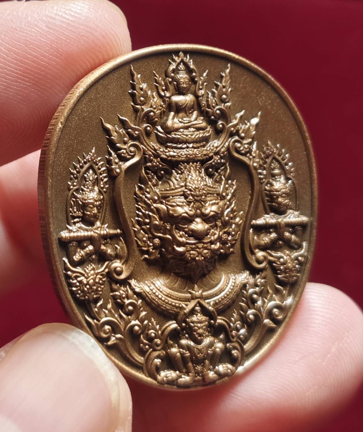 เหรียญหน้ายักษ์ ท้าวเวสสุวรรณ หลวงปู่จันทร์ โชติโก วัดน้ำแป้ง จ.พะเยา ปี 2566 (เนื้อทองแดงซาติน)