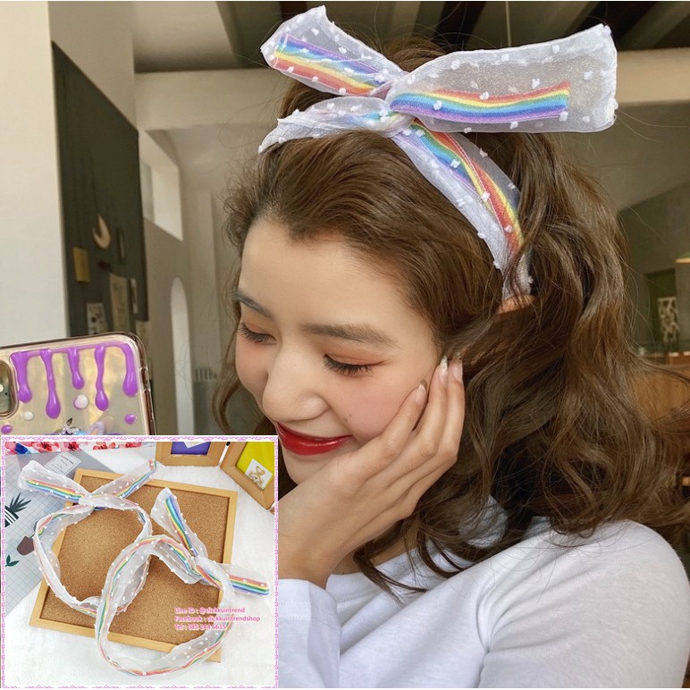 ⭐พร้อมส่ง⭐สายคาดผม 🌈สายรุ้ง 🌈ด้านในเป็นลวดอ่อนดัดได้