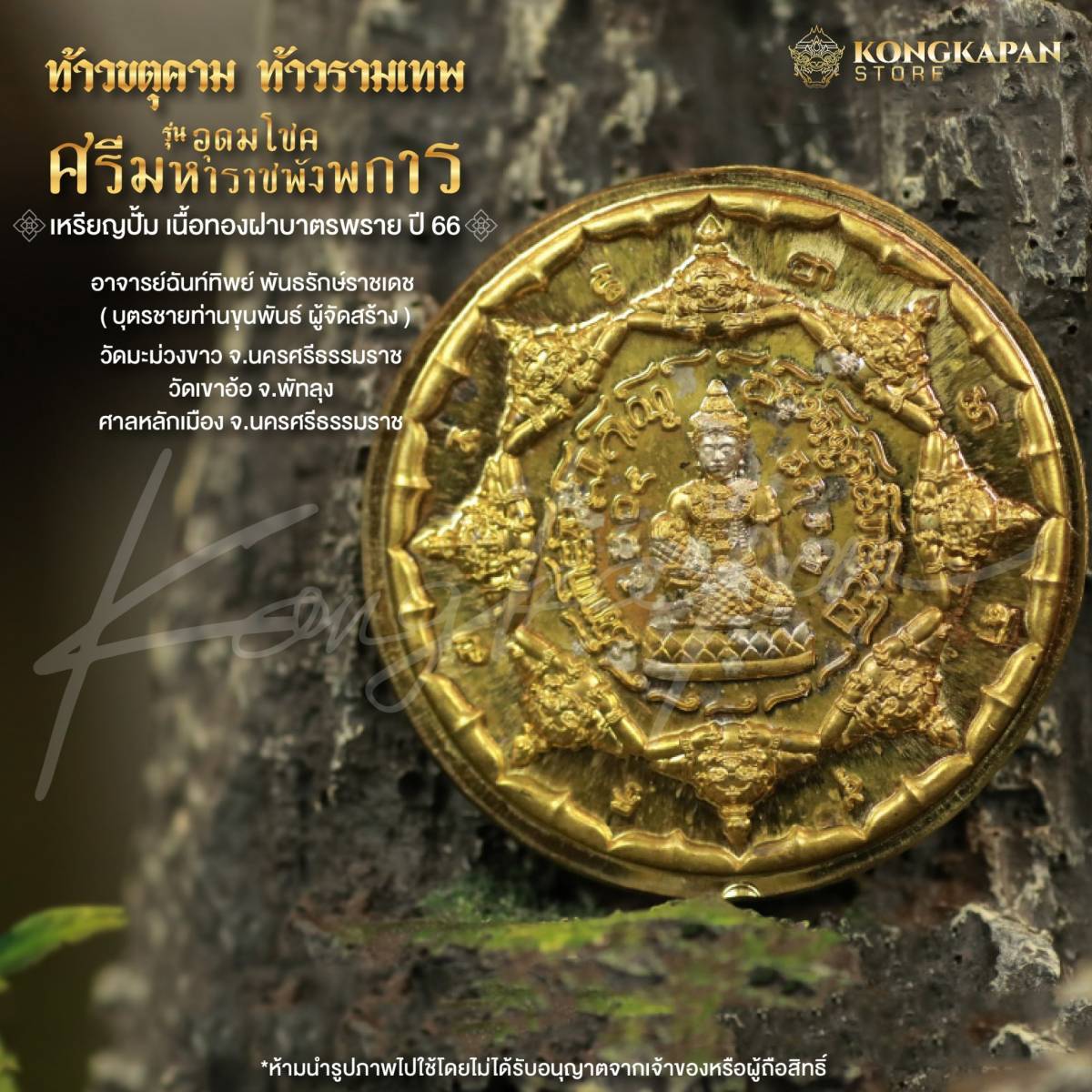 เหรียญปั้มท้าวขตุคามรามเทพเนื้อทองฝาบาตรพลาย ขนาด3.5เซนติเมตร รุ่นอุดมโชคศรีมหาราชพังพระกาฬ ปี66