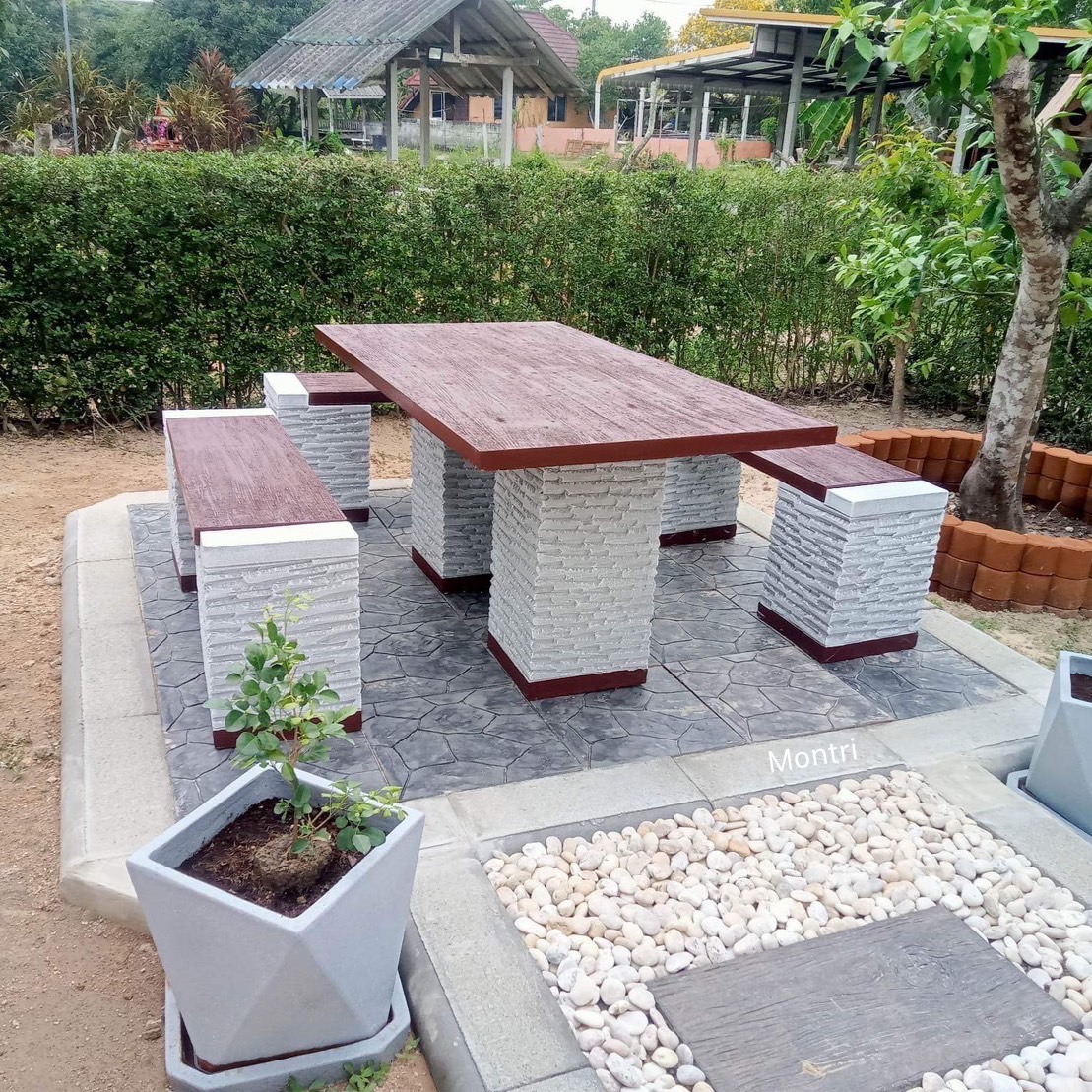 โต๊ะสนาม ชุดโต๊ะสนาม โต๊ะสนามกลางแจ้ง ชุด 6 ที่นั่งเก้าอี้พาดยาว ขนาดแผ่น 150*80 cm.