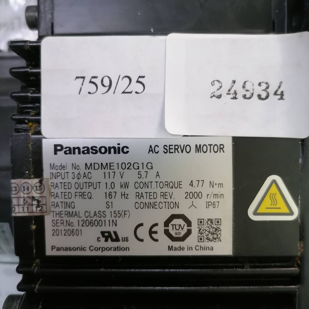 SERVO MOTOR " PANASONIC " MODEL : MDME102G1G
