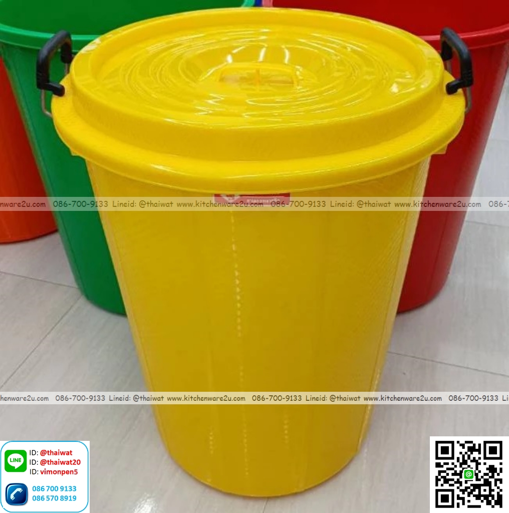 P13002 ถังน้ำ + ฝา 32 แกลอน 100 ลิตร สีเหลือง (54* 54*70 ซม.) เกรดเอ พร้อมหูเหล็ก ล็อกฝาปิด HDPE (ราคาส่งต่อ 6 ใบ:เฉลี่ย 450 บต่อใบ)