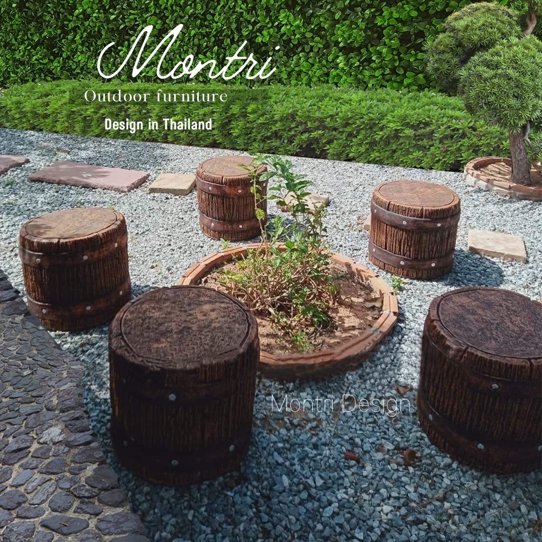 เก้าอี้สตูล เก้าอี้กลม เก้าอี้ตอไม้ เก้าอี้แต่งสวน ม้านั่งสนาม ม้านั่งสนามปูนลายไม้ ขนาด 40*40 cm.