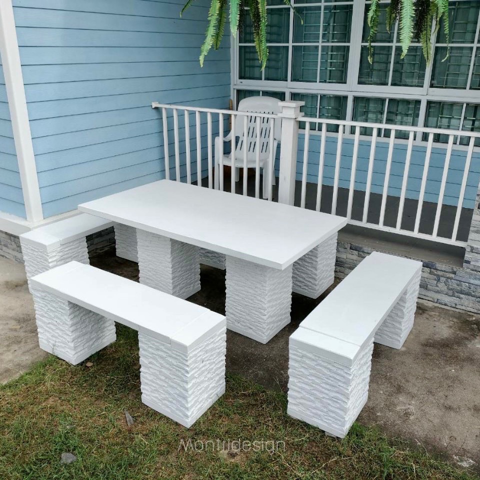 ชุดโต๊ะสนามโมเดิร์น โต๊ะสนามสไตล์โมเดิร์น รุ่น white Amazon ชุด 8 ที่นั่ง เก้าอี้ทั้ง 4 ด้าน (พาดยาว)