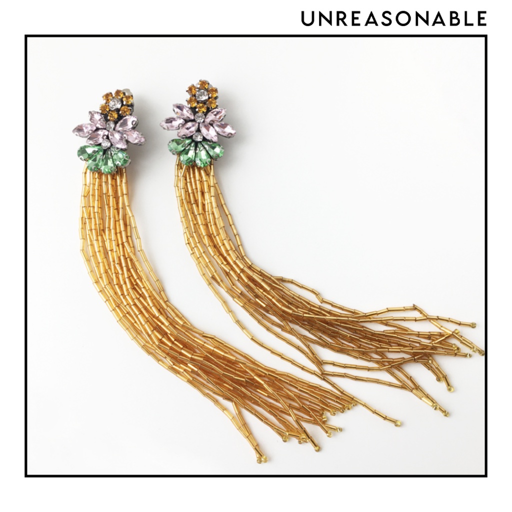 ต่างหูยาว สีทอง ต่างหูคลิป ต่างหูก้านเงินแท้ UA0754-01 Unreasonable Accessories