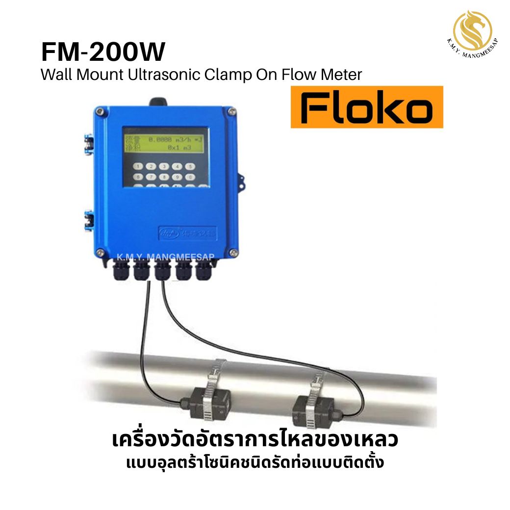 FM-200W เครื่องวัดอัตราการไหลของเหลว แบบอุลตร้าโซนิคชนิดรัดท่อแบบติดตั้ง