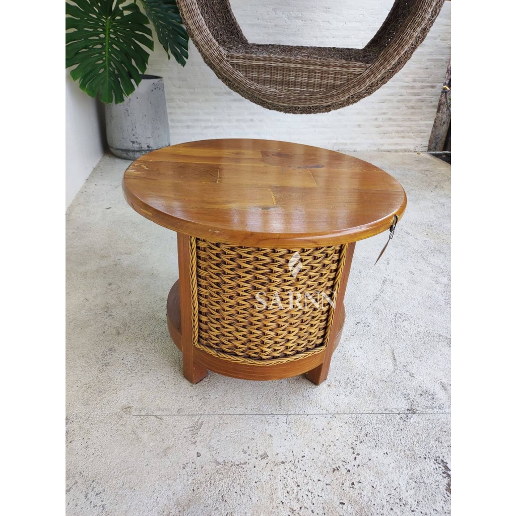 โต๊ะไม้สักสานหวายแท้ coffee table