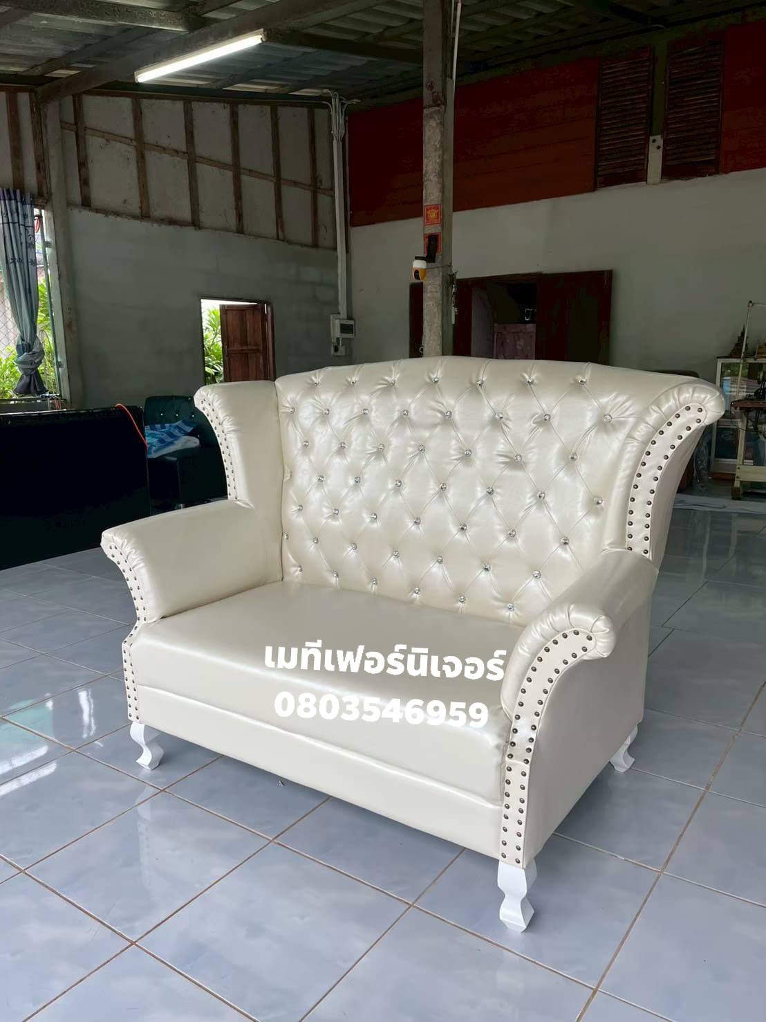 โซฟาเจ้าหญิงแบบ 2 ที่นั่ง สไตล์วินเทจ สีครีมมุก