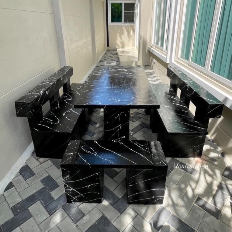 โต๊ะโมเดิร์นพนักพิง โต๊ะสนามปูนปั้น โต๊ะสนามโมเดิร์น ขนาด 150*80 cm. รุ่น FL 150*80 ดำสลัดขาว
