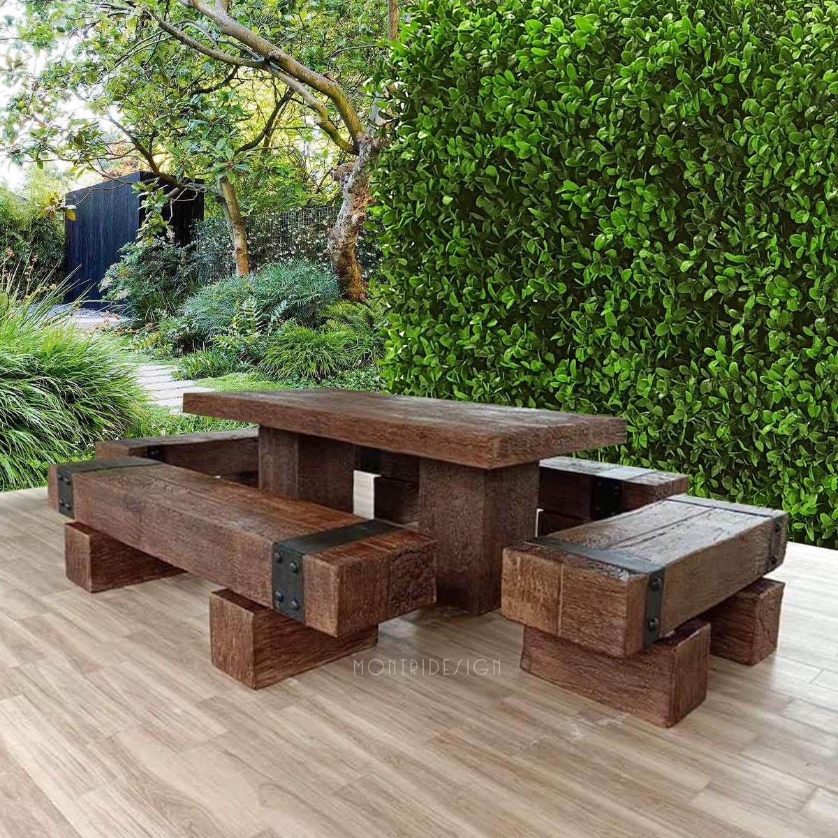 ชุดโต๊ะสนามปุนลายไม้ โต๊ะไม้หมอนโมเดิร์น รุ่น IP03 ขนาด 180*90 cm.