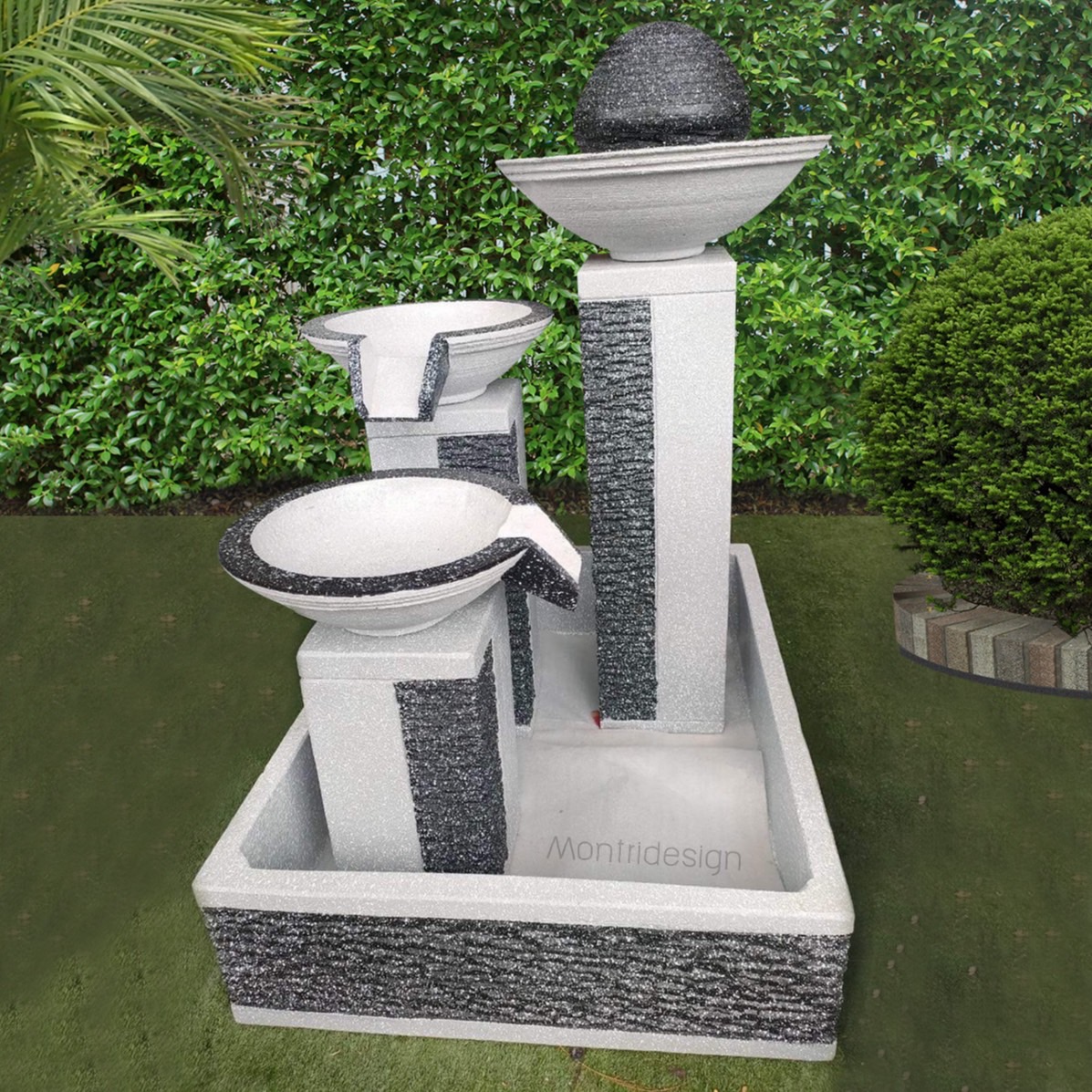 น้ำพุเสริมฮวงจุ้ย น้ำล้นแต่งสวน ชุดน้ำล้น ชุดน้ำพุตั้งพื้น ฟรีปั้มน้ำพร้อมติดตั้ง รุ่น น้ำเท 3 ชั้น