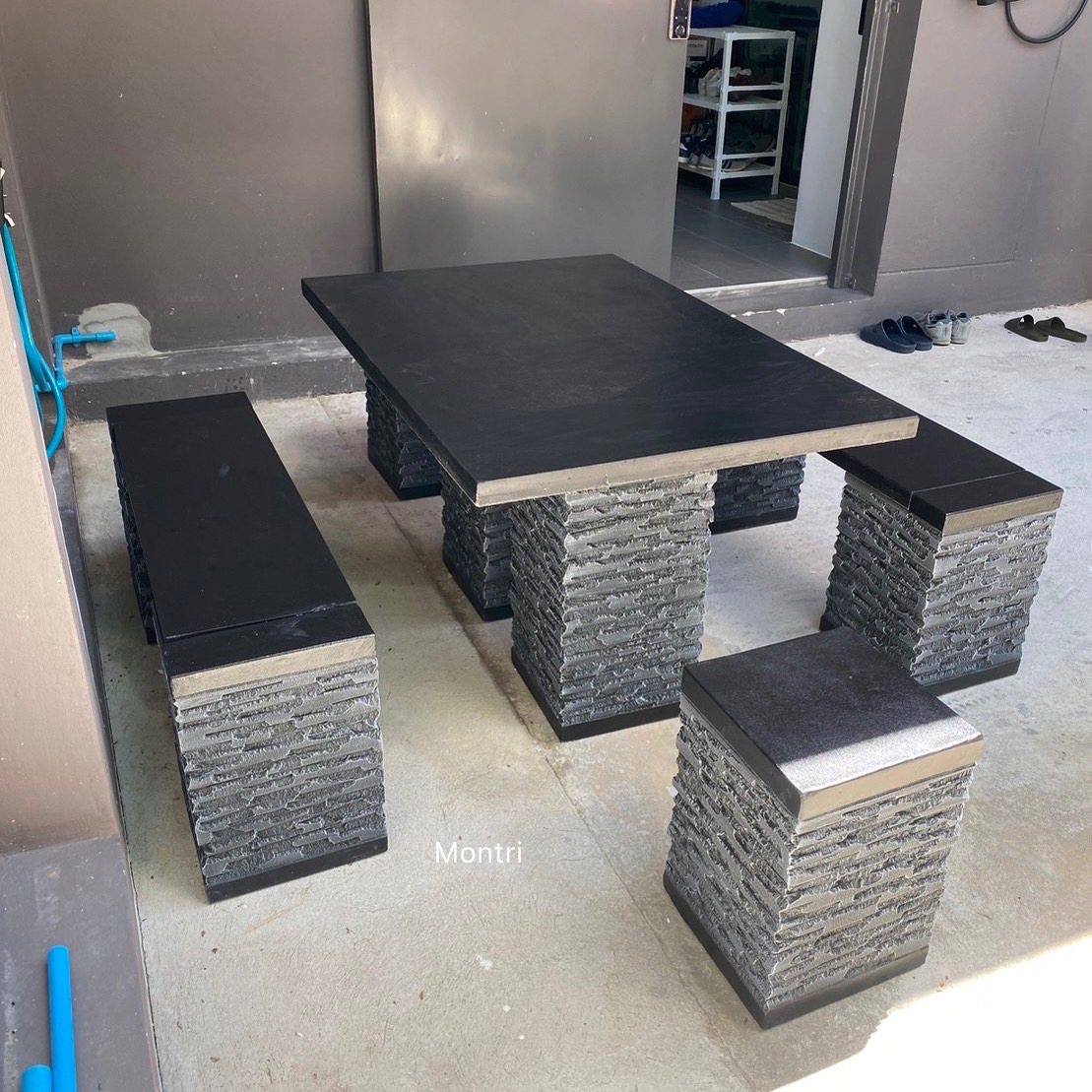 ชุดโต๊ะปูนสนาม 6 ที่นั่ง ชุดโต๊ะสนามกลางแจ้ง ชุดสนาม ชุดโต๊ะสนาม โต๊ะสนามปุนสไตล์โมเดิร์น