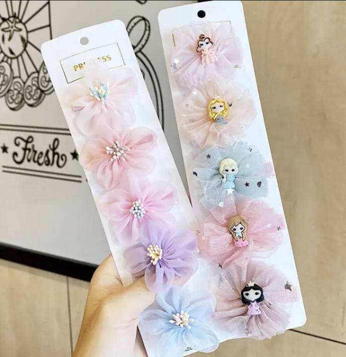 💗มาหยากิ๊ฟช้อป💗 กิ๊บติดผมโบว์นางฟ้า เจ้าหญิง น่ารักๆ สำหรับเด็กผู้หญิง สีสดใส 1 แพ็ค มี 5 ชิ้น