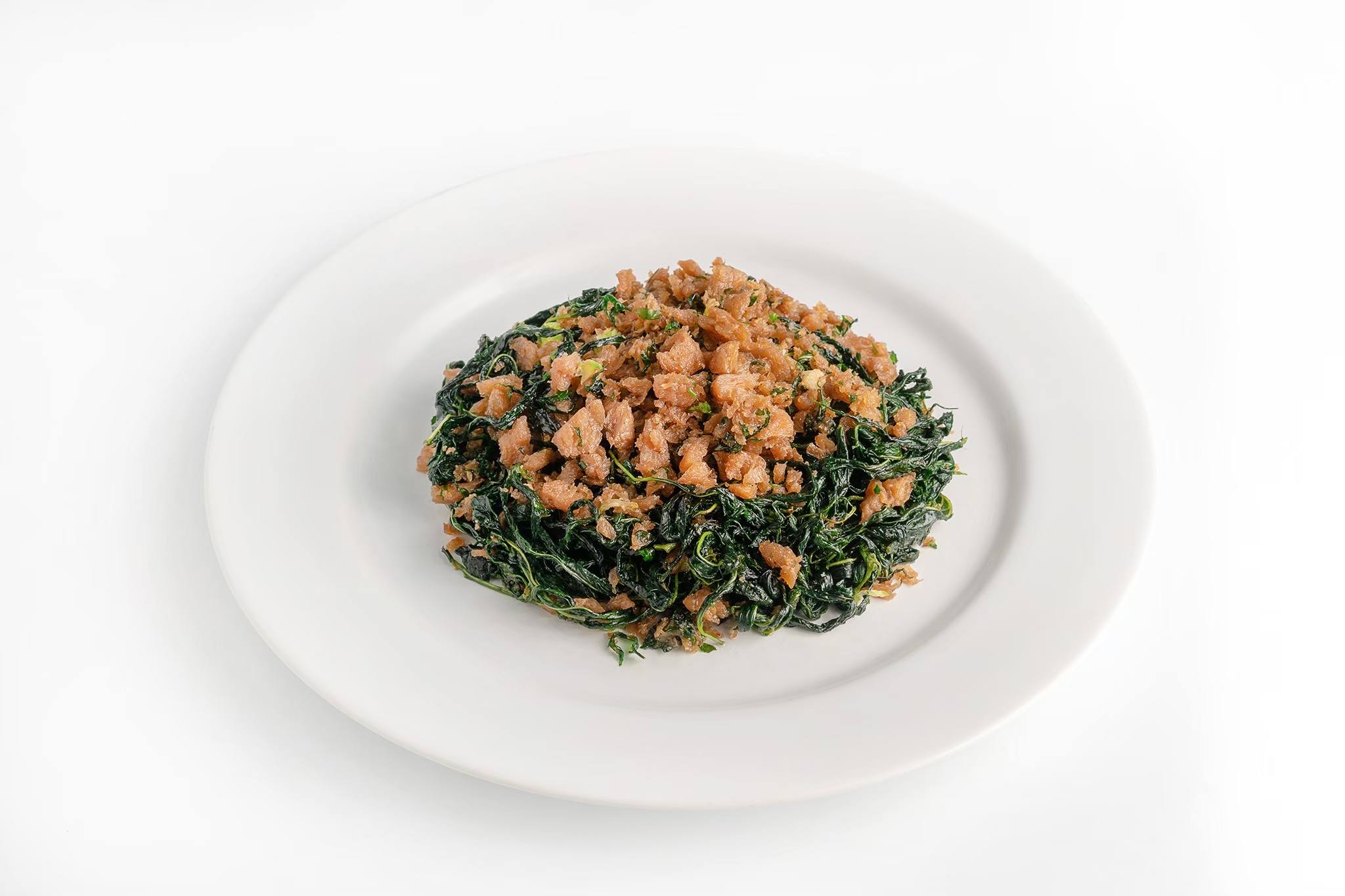 ผัดใบปอ (Stir fried juite leaves with vegan porkless)