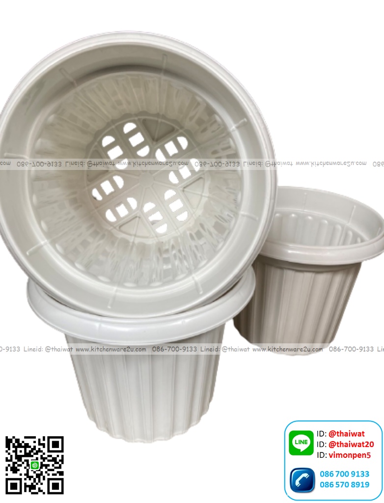 P02320 กระถางกลมโรมัน สีขาว 9 นิ้ว No.7924 ราคาขายส่ง 1 โหล : 12 ใบ