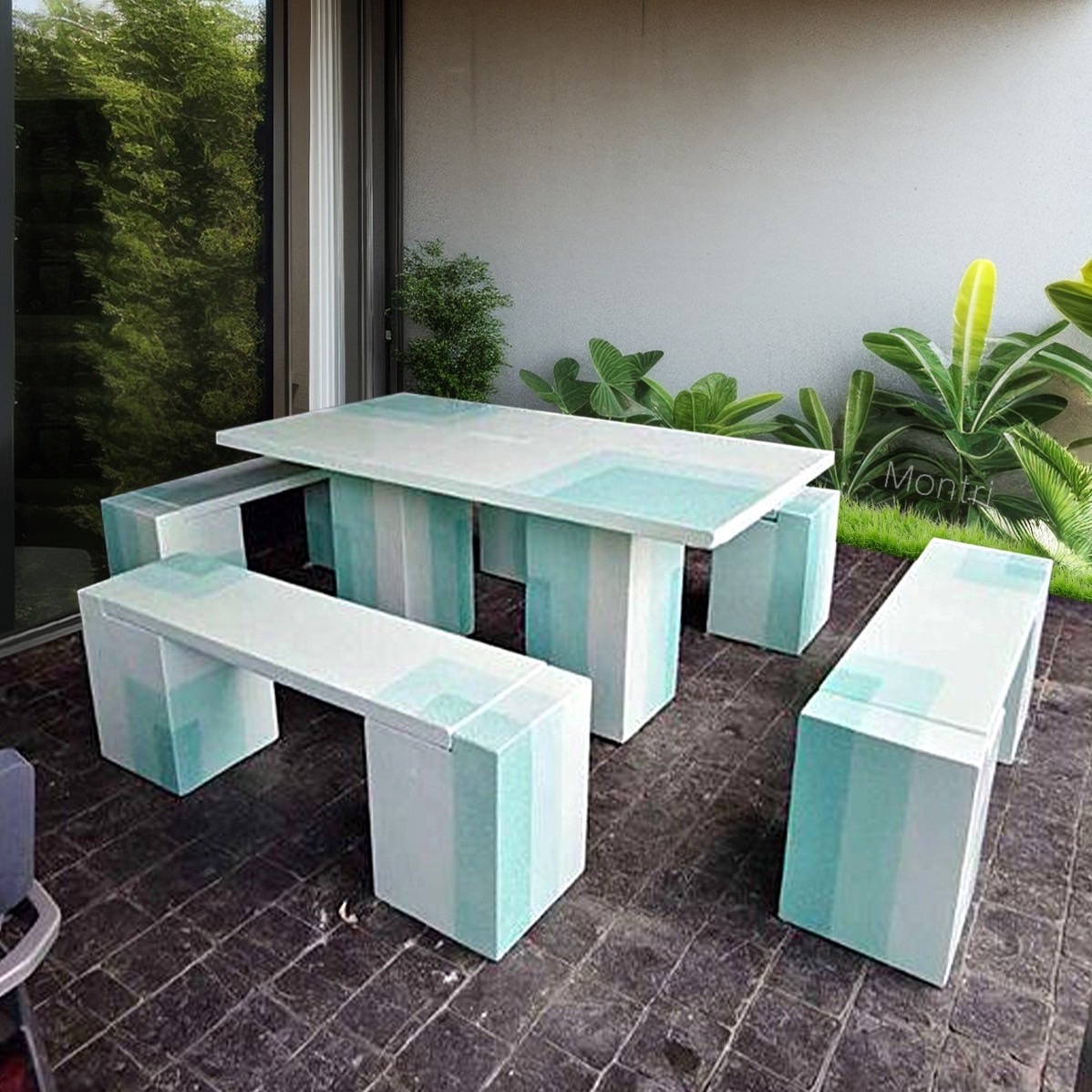 ชุดโต๊ะสนามโมเดิร์น ลายพาสเทล 8 ที่นั่ง