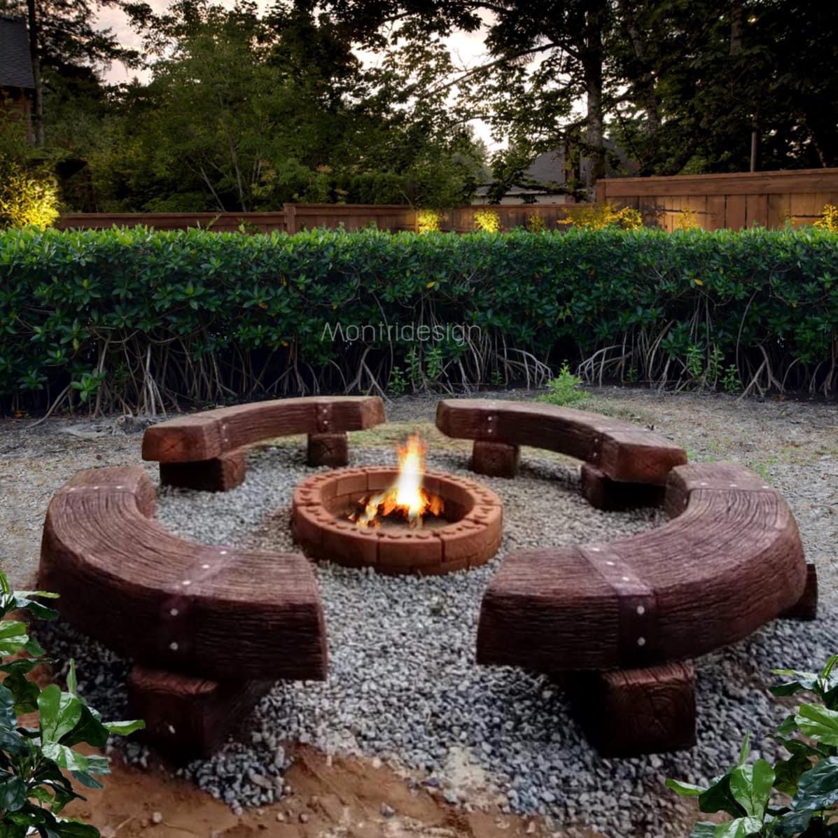 เก้าอี้รอบต้นไม้ เก้าอี้ไม้หมอนทรงโค้ง เก้าอี้ปูนลายไม้ รุ่น Reef05 set 4 ที่นั่ง สีน้ำตาลลายไม้ ม้านั่งปูนลายไม้