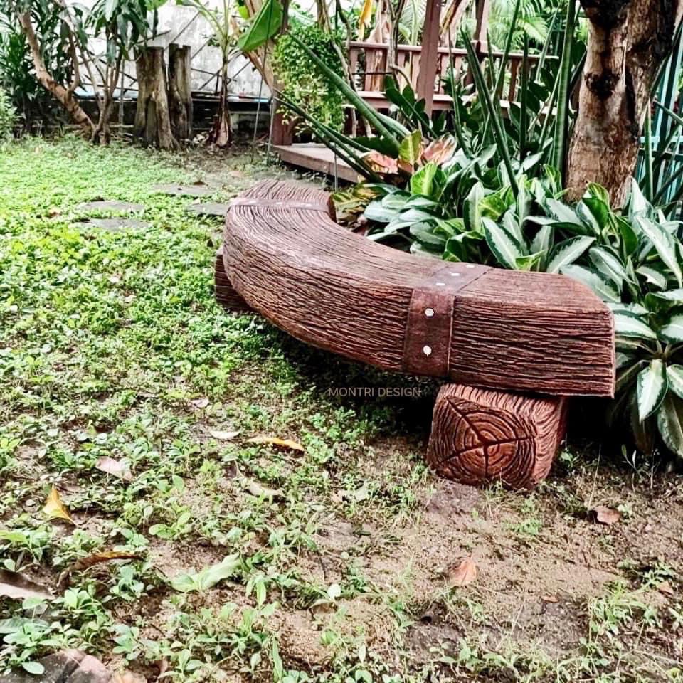 เก้าอี้ไม้หมอน รุ่น Reef05 เก้าอี้ไม้หมอนรถไฟ ไม้หมอนรถไฟ โต๊ะเก้าอี้สนาม โต๊ะปูนปั้นลายไม้ งานสวยเรียบหรู เสมือนไม้จริง ทนแดด ทนฝน สีน้ำตาลคาราเมล