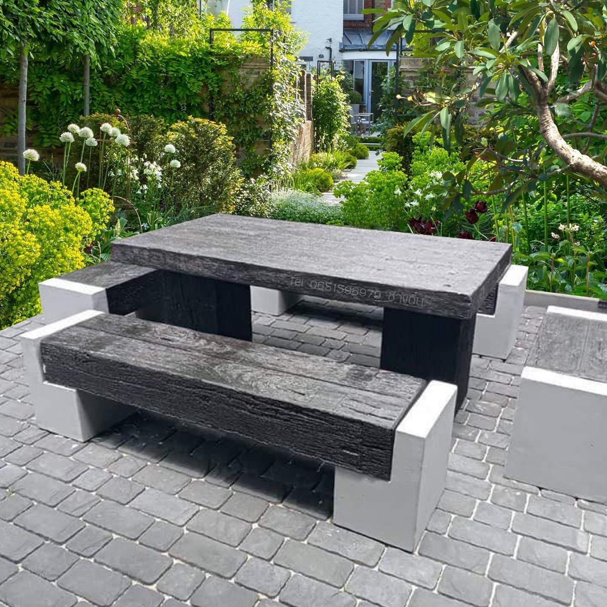 ชุดโต๊ะสนามปุนลายไม้ โต๊ะไม้หมอนโมเดิร์น รุ่น F03 ขนาด 180*90 cm.