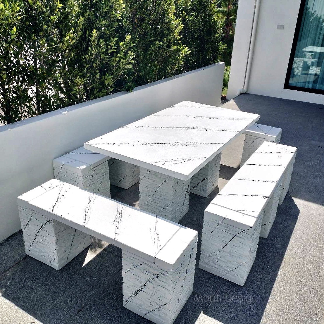 ชุดโต๊ะสนาม โต๊ะปูนสนาม โต๊ะโมเดิร์น โต๊ะปูนสนามโมเดิร์น ชุด 10 ที่นั่ง โต๊ะยาว 150 เมตร กว้าง 80 cm.