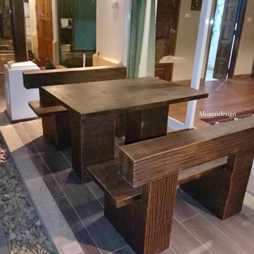 ชุดโต๊ะปูนลายไม้ โต๊ะปูนลายไม้ เก้าอี้พนักพิง โต๊ะสนาม โต๊ะสนามกลาง รุ่น LA05 ลายไม้ ขนาด 120*80 cm.