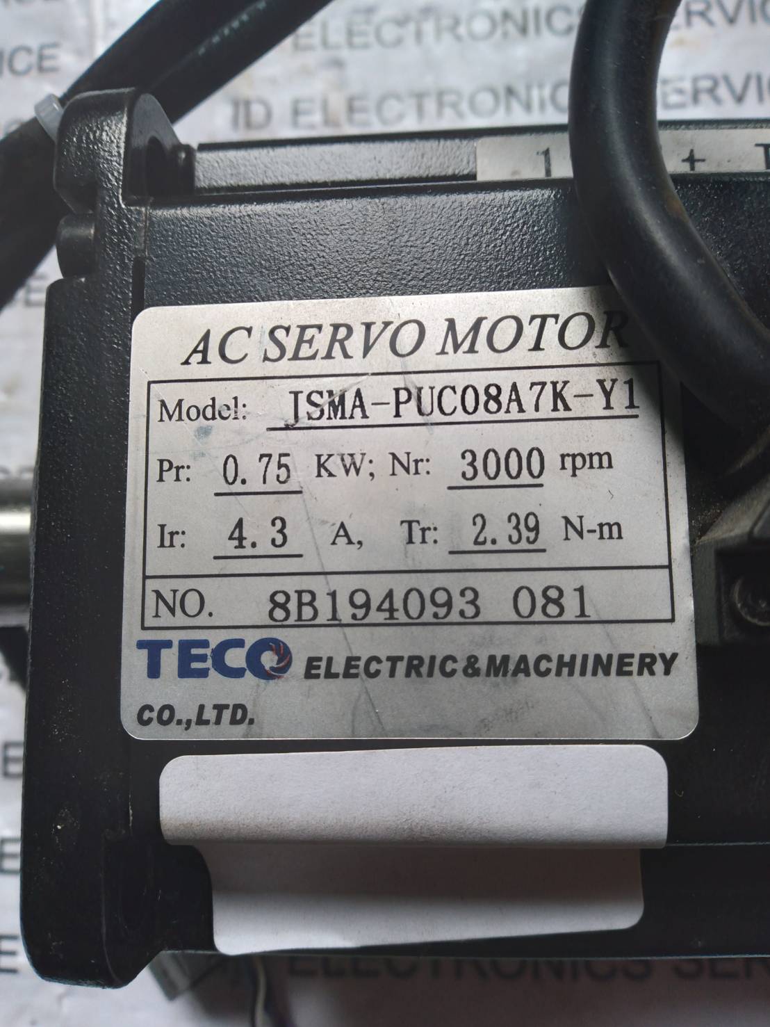 SERVO MOTOR " TECO " MODEL : JSMA-PUC08A7K-Y1