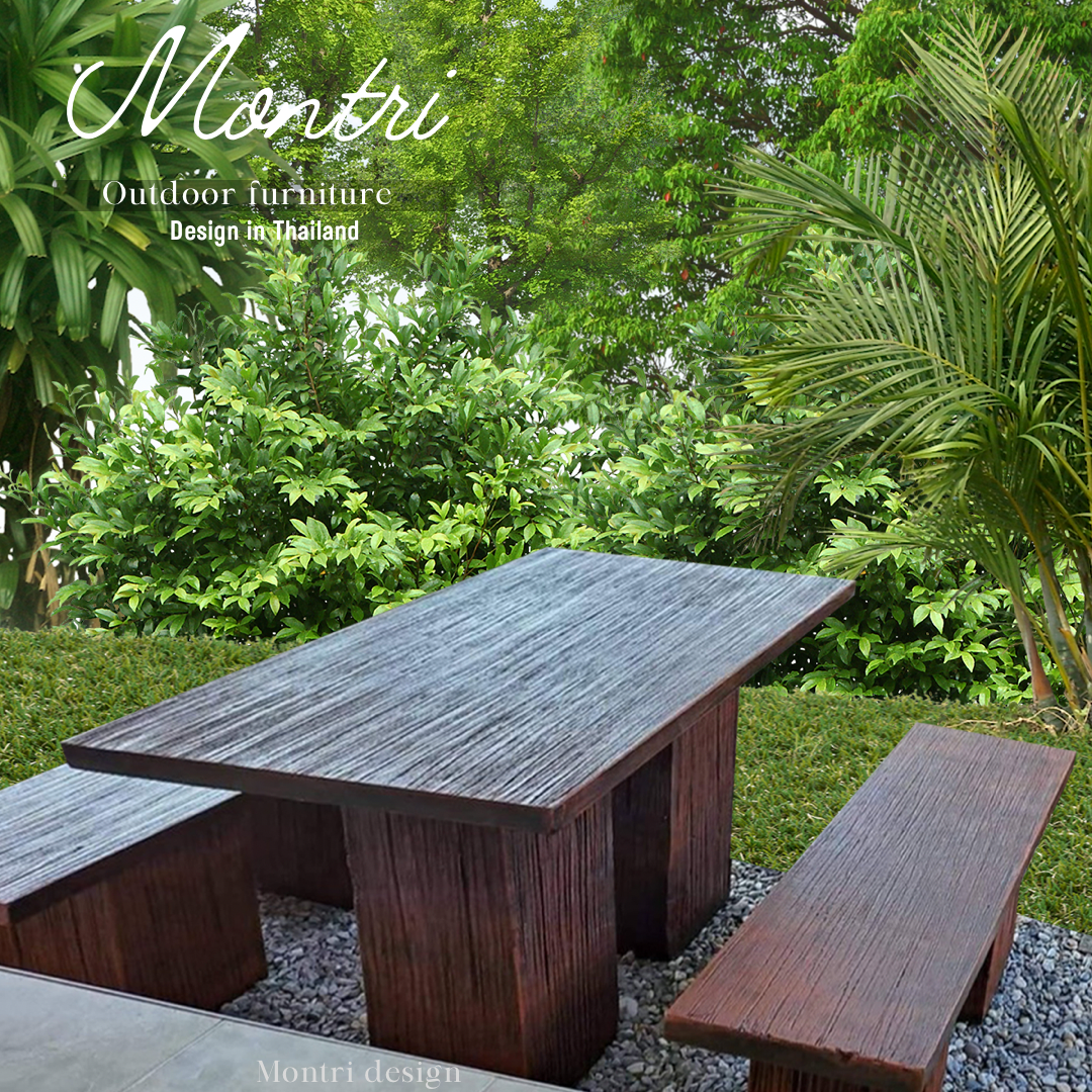 ชุดโต๊ะปูนลายไม้ รุ่น mini size โต๊ะปูนลายไม้ โต๊ะสนามกลางแจ้ง โต๊ะปูนลายไม้