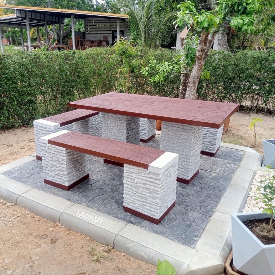 โต๊ะสนาม ชุดโต๊ะสนาม โต๊ะสนามกลางแจ้ง ชุด 6 ที่นั่งเก้าอี้พาดยาว ขนาดแผ่น 150*80 cm.