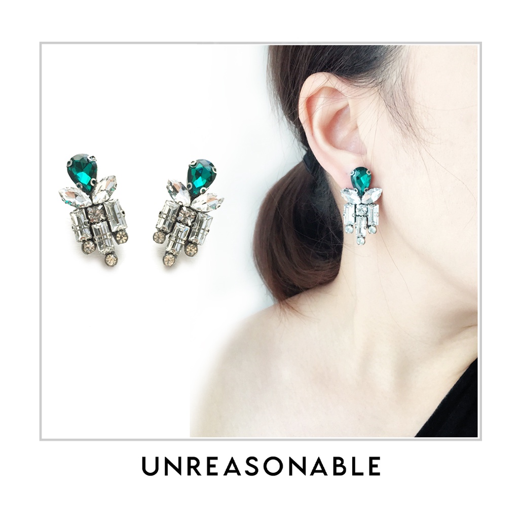 ต่างหู Crystal สี Champagne ต่างหูคลิป ต่างหูก้านเงินแท้ น้ำหนักเบา สวยใส่สบาย UA0519-03 Unreasonable Accessories