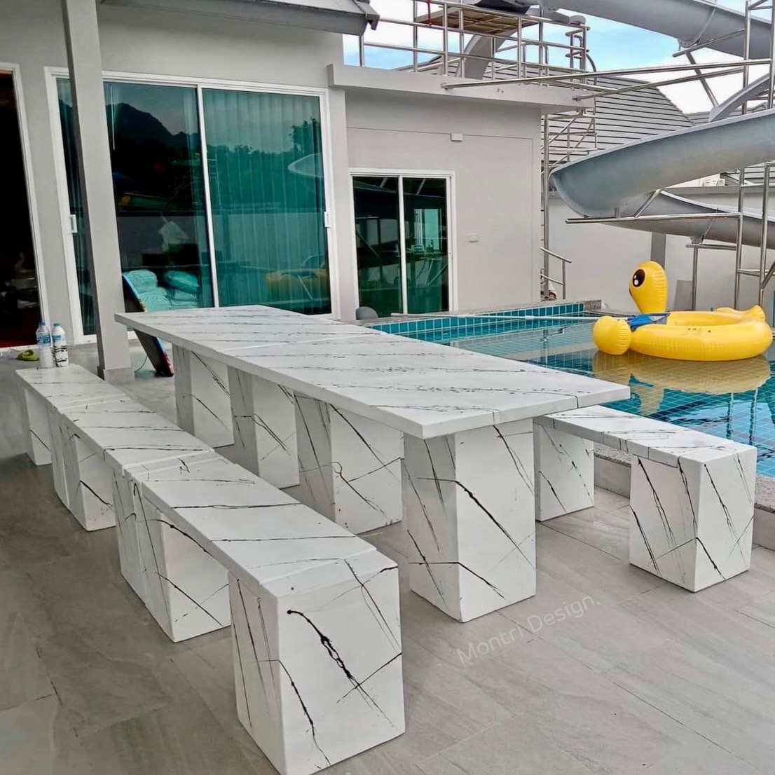 ชุดโต๊ะสนามโมเดิร์น 12 ที่นั่ง Outdoor furniture เข้าได้กับบ้านทุกสไตล์ คุณภาพยืน 1 โต๊ะปูนสนาม