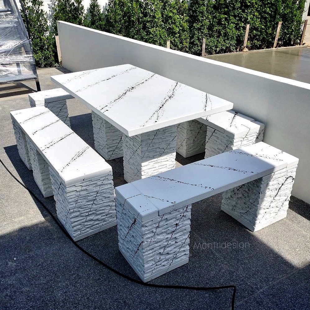 ชุดโต๊ะสนาม โต๊ะปูนสนาม โต๊ะโมเดิร์น โต๊ะปูนสนามโมเดิร์น ชุด 10 ที่นั่ง โต๊ะยาว 150 เมตร กว้าง 80 cm.