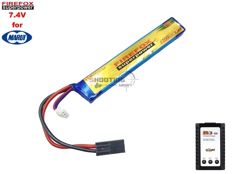 Set แบตลิโพ Firefox 20c 1200mAh 7.4v (สำหรับ Tokyo Marui) พร้อมเครื่องชาร์จ B3