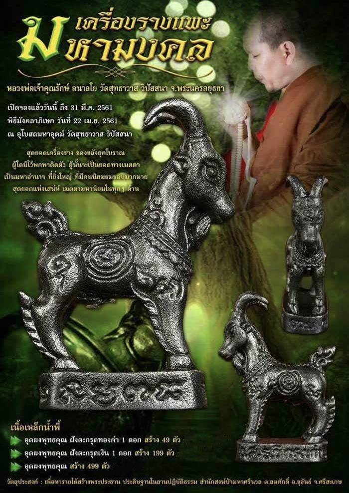 เครื่องรางแพะมหามงคล ❇เนื้อเหล็กน้ำพี้ เลข2 (ฝังตะกรุดทองคำ 1ดอก) ❇สร้าง49 ตัว[▪หลวงพ่อรักษ์ วัดสุทธาวาสวิปัสสนา▪]