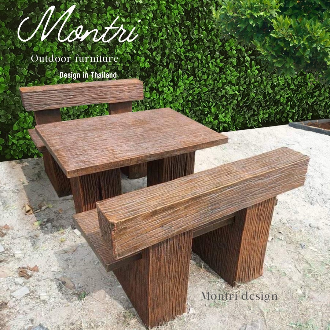 ชุดโต๊ะปูนลายไม้ โต๊ะปุนลายไม้ ชุดโต๊ะพนักพิง รุ่น LA06 ลายไม้ ขนาด 100*70 cm.