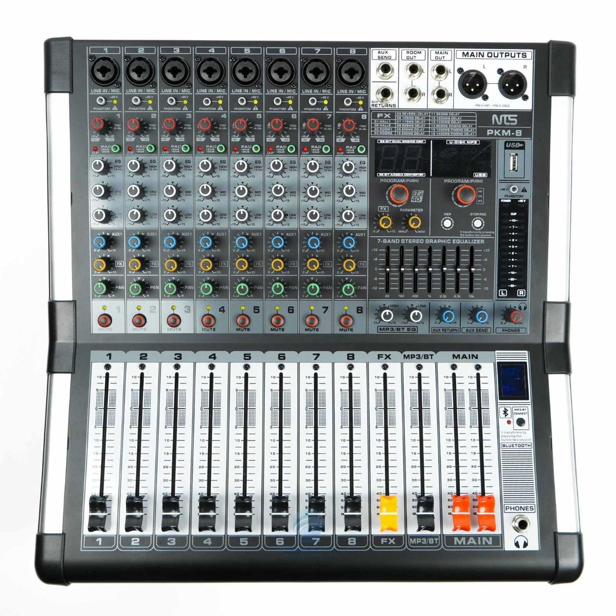 NTS PKM-8 power mixer มีช่อง USB MP3 และ BLUETOOTH 8 channel