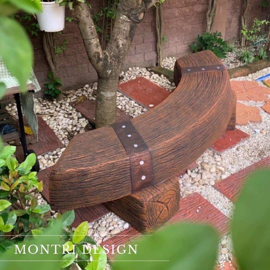 เก้าอี้ไม้หมอน รุ่น Reef05 เก้าอี้ไม้หมอนรถไฟ ไม้หมอนรถไฟ โต๊ะเก้าอี้สนาม โต๊ะปูนปั้นลายไม้ งานสวยเรียบหรู เสมือนไม้จริง ทนแดด ทนฝน สีน้ำตาลคาราเมล