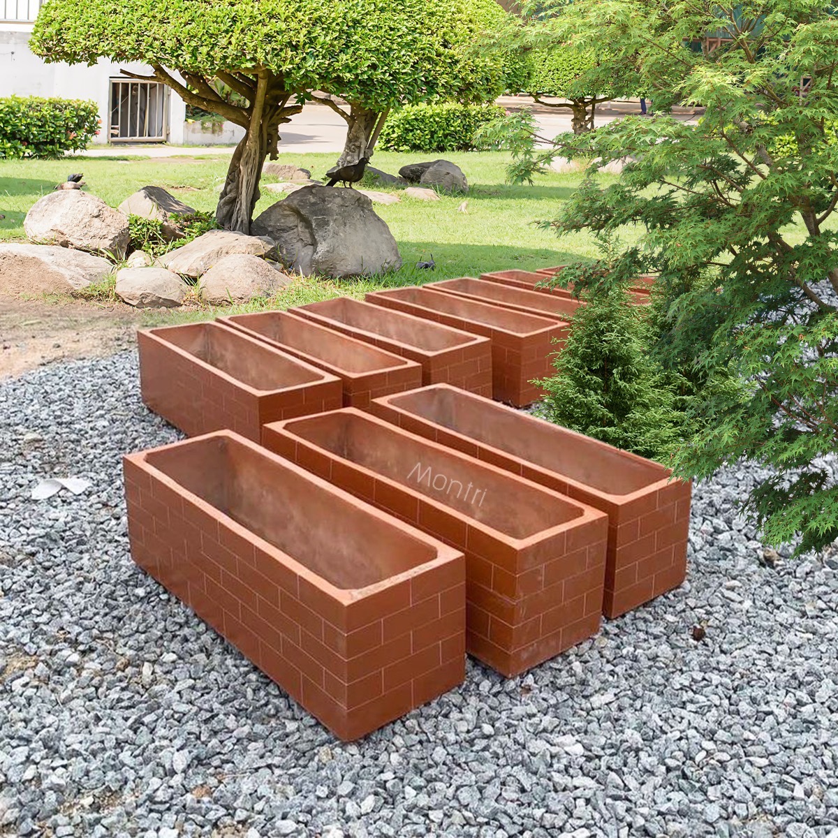 กระถางลวดลายอิฐ ดีไซน์เรียบหรู แข็งแรง ทนทาน วัสดุปูนเสริมเหล็ก คุณภาพสูง ใบหนาแข็งแกร่ง คงทน ทนแดดทนฝน