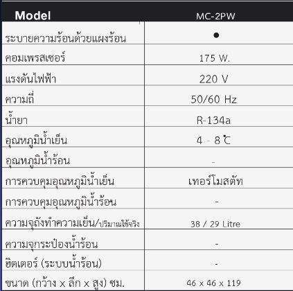 ตู้ทำน้ำเย็น 2 ก๊อก ต่อท่อ แผงร้อน MC-2PW