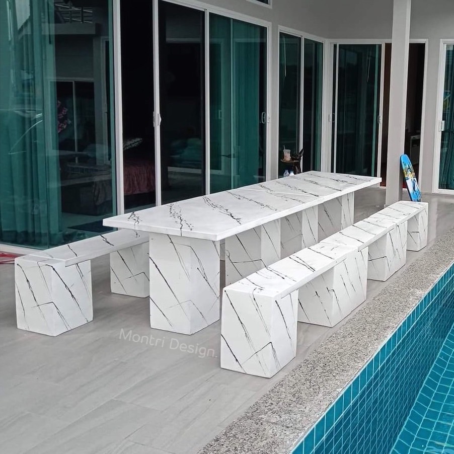 ชุดโต๊ะสนามโมเดิร์น 12 ที่นั่ง Outdoor furniture เข้าได้กับบ้านทุกสไตล์ คุณภาพยืน 1 โต๊ะปูนสนาม