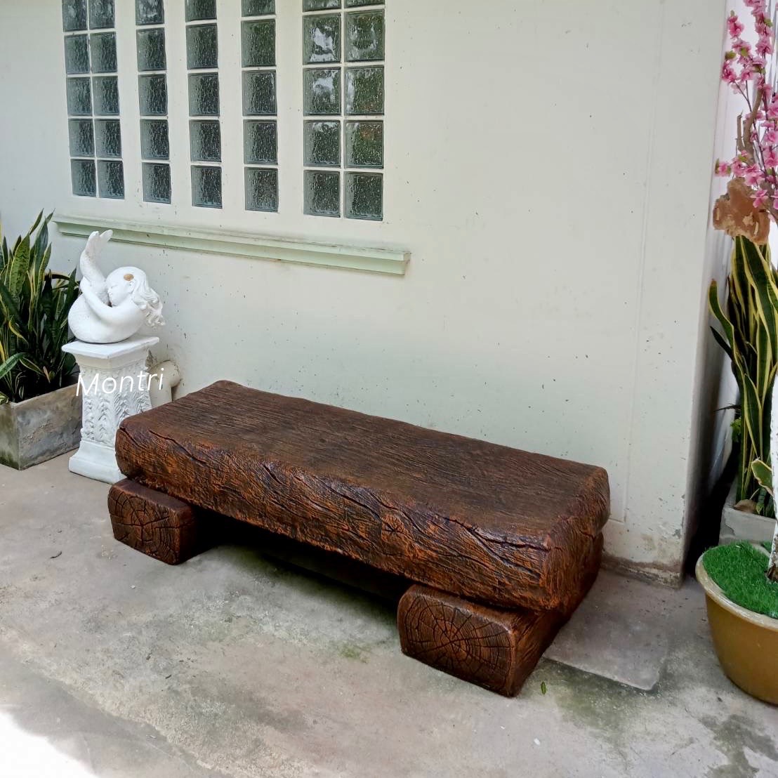 เก้าอี้สนาม ม้านั่งสนาม เก้าอี้สนามโซฟา เก้าอี้สนามกลางแจ้ง เก้าอี้สนามปูนลายไม้ ขนาด ยาว 60X170X40 CM.